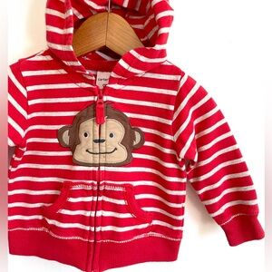 5/$30💥🐵 Monkey Full Zip Up Hoodie Lightweight Jacket, Soft French Terry, Red